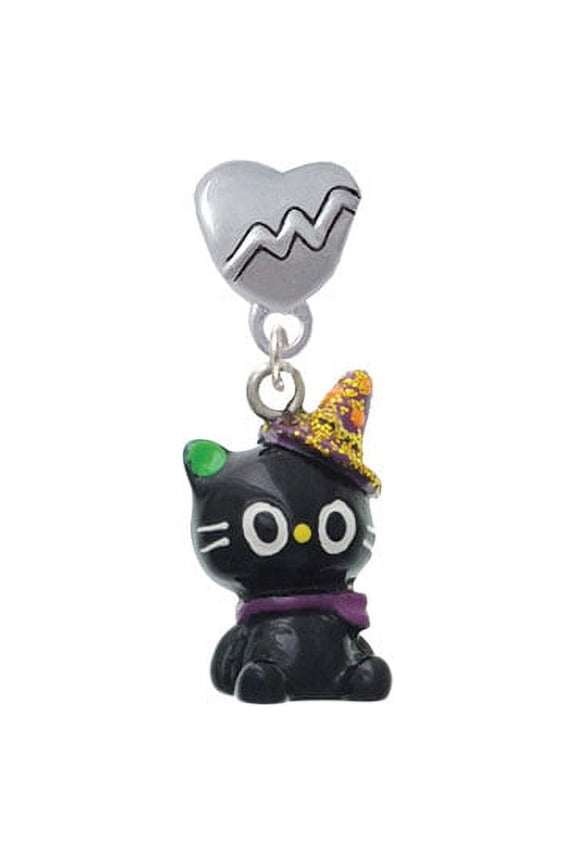 Resin Black Kitty Cat with Witch Hat - Heartbeat Charm Bead