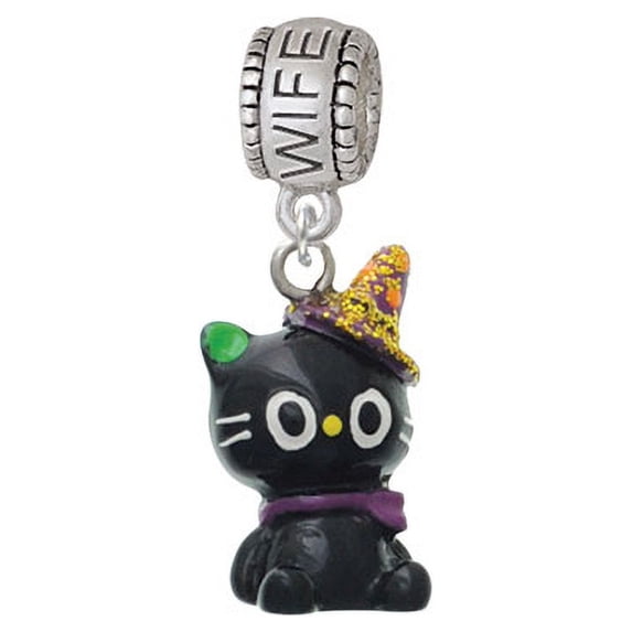 Resin Black Kitty Cat with Witch Hat - Wife Charm Bead