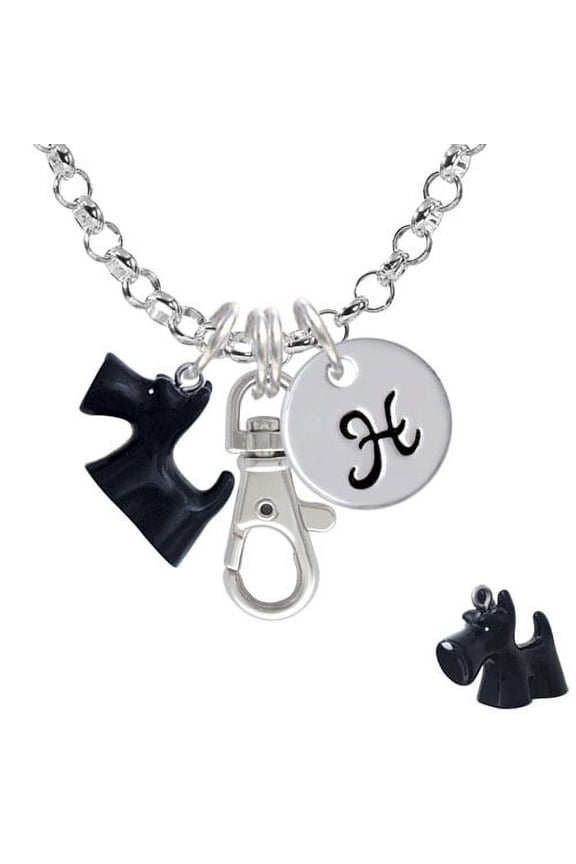 Resin Black Scottie Dog - H - Initial Badge Clip Necklace