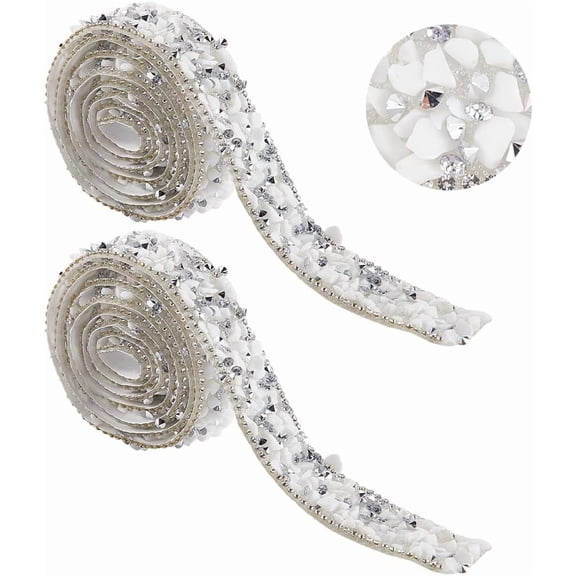 Resin Bling Glitter Rhinestone Tape Rhinestone Ribbons White Self Adhesive Strip Sticker Diamond Ribbon Roll Hot Fix Gem Stone for DIY Wedding Bridal Dress Shoes one Decor