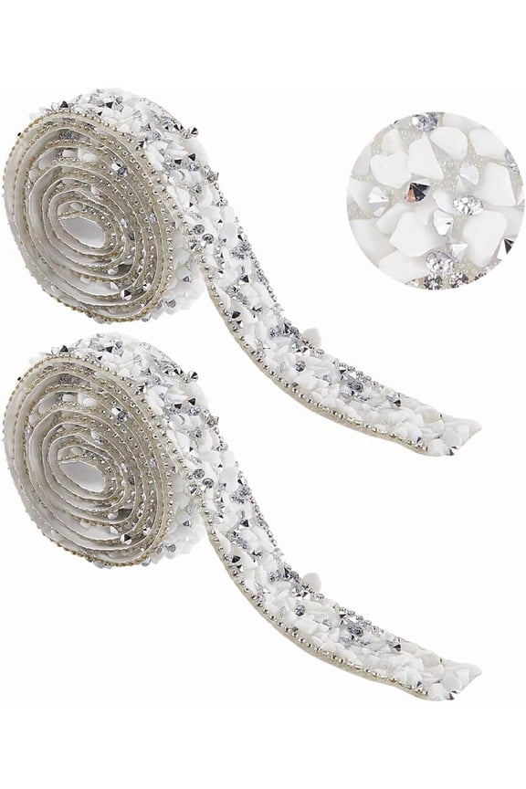 Resin Bling Glitter Rhinestone Tape Rhinestone Ribbons White Self Adhesive Strip Sticker Diamond Ribbon Roll Hot Fix Gem Stone for DIY Wedding Bridal Dress Shoes Phone Decor