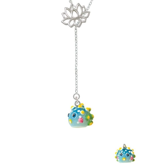 Resin Blowfish Lotus Lariat Necklace