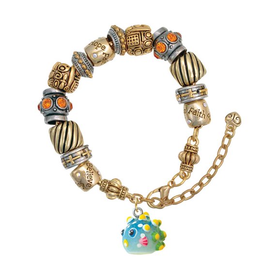 Resin Blowfish Two Tone Christian Bead Bracelet