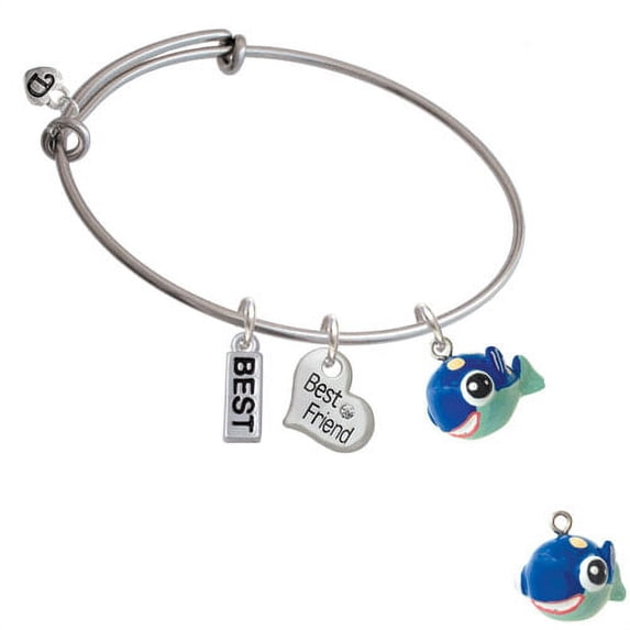 Resin Blue Fish with Pink Polka Dots Best Friend Heart Expandable Bangle Bracelet