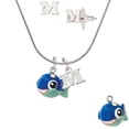 thumbnail image 1 of Resin Blue Fish with Pink Polka Dots - M Initial Charm Necklace and Stud Earrings Jewelry Set, 1 of 1