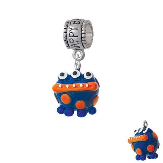 Resin Blue Monster with Orange Dots - Happy Birthday Charm Bead