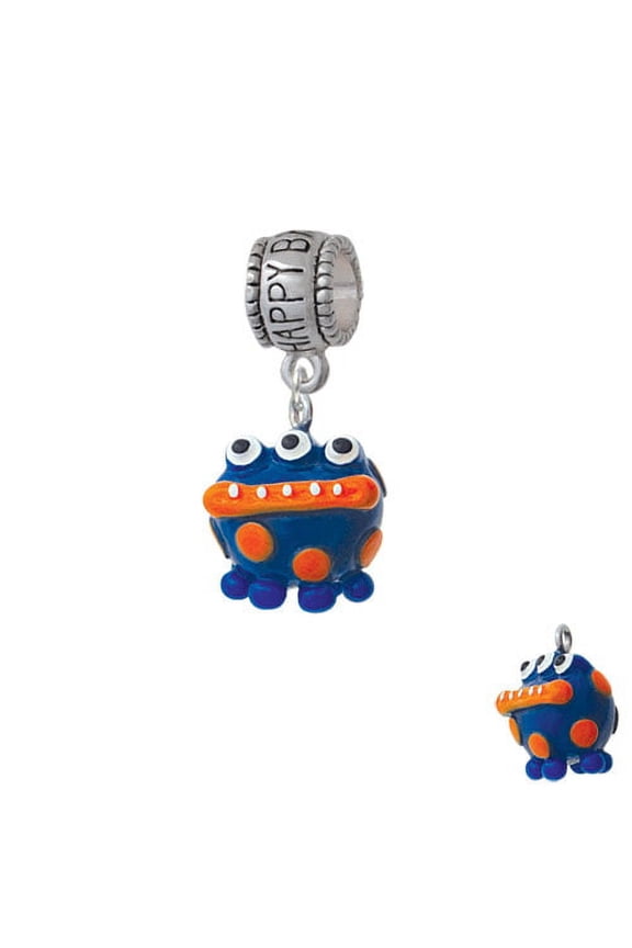 Resin Blue Monster with Orange Dots - Happy Birthday Charm Bead