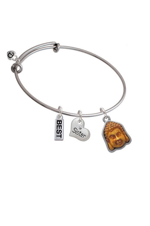 Resin Buddha Head in Frame Sister Heart Expandable Bangle Bracelet