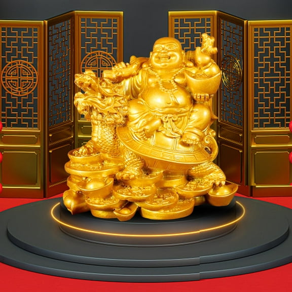 Resin Buddha Statue Chinese Style Decors Miniature Fengshui Statues Sculpture Buddhist for Tabletop Temple Religious Decors Crafted , Golden