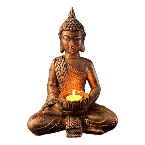 Resin Buddha Statue Figurine with Tea Light Candle Holder Meditating Sculpture