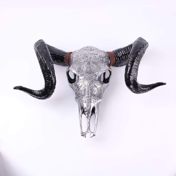 Resin Bull Head Hanging Ornament, Lifelike Details with Antique Silver Finish, North American Style Wall Decor for Living Room, Man Cave, or Patio