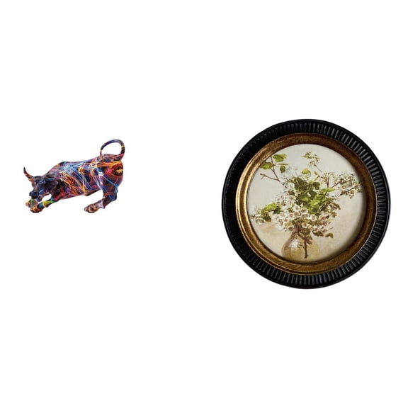 Resin Bull Statue Round Picture Frame Vintage Wall Hanging Resin Material for Bedroom Gallery Housewarming Gift