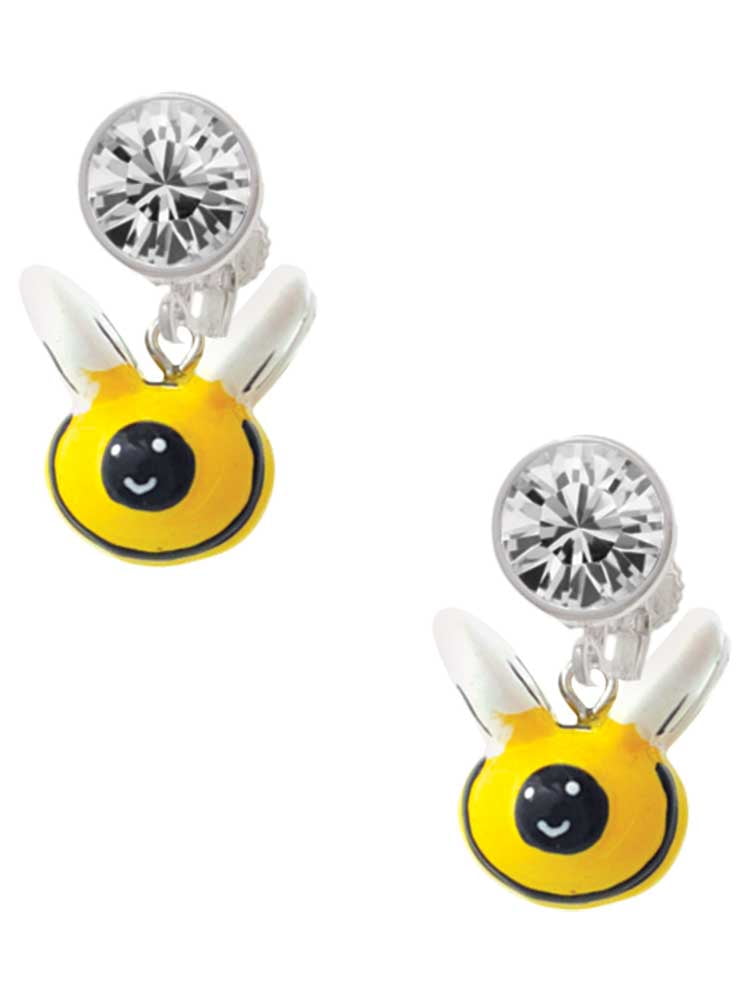 Resin Bumble Bee Clear Crystal Clip On Earrings