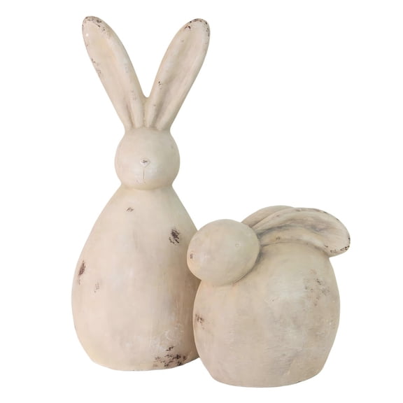 Resin Bunny Decorative Figurines, 9.84 Inch and 5.91 Inch Rabbit Statues, Farmhouse Easter Home Decor for Spring Display