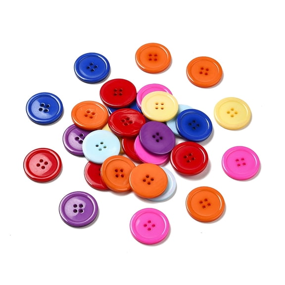Resin Buttons Dyed Flat Round Mixed Color 28x3mm Hole: 2mm 98pcs/bag
