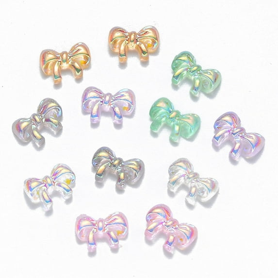 Resin Cabochons Nail Art Decoration Accessories AB Color Plated Bowknot Mixed Color 6.5x9x2.5mm