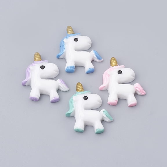 Resin Cabochons Unicorn Mixed Color 26x23x7mm
