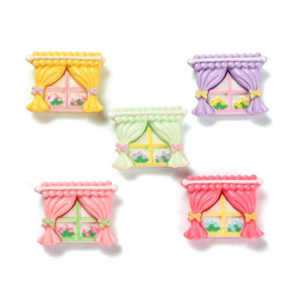 Resin Cabochons Window with Curtain Mixed Color 22x28.5x8mm