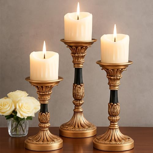 Resin Candle Holder Set of 3 - Christmas Home Pillar Candle Holder ...