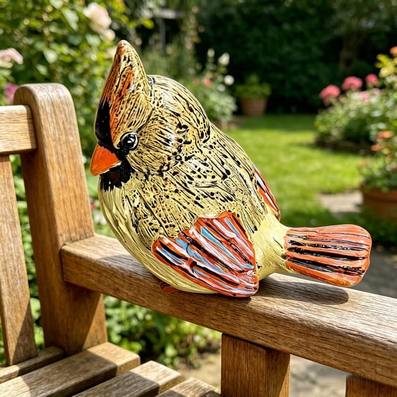 Resin Cardinal Bird Figurine, Hand-Painted Decorative Bird Statue, Outdoor Garden Yard Ornament for Patio, Lawn, Home Decor