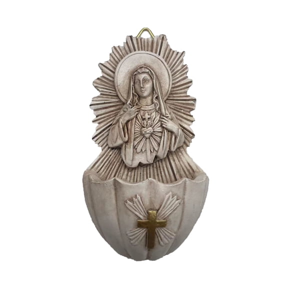 Resin Catholic Holy Water Font For Home Wall Hanging Religious Decor With Storage For Keys And Small Items