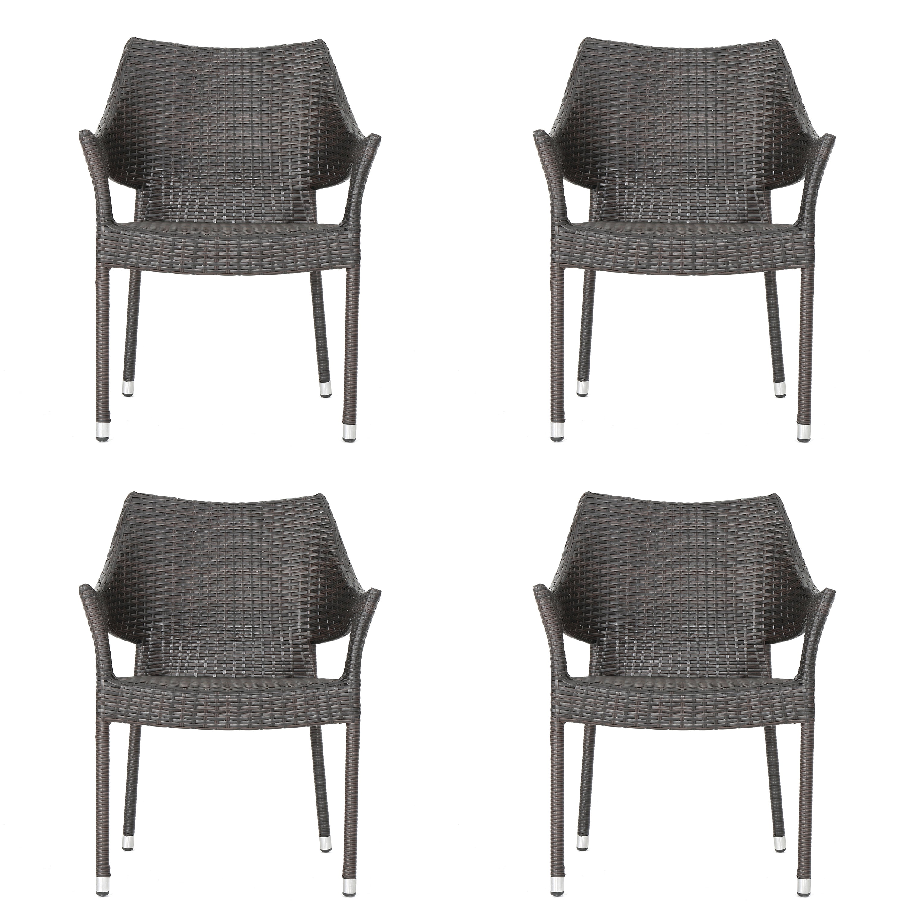 Resin Chair Set of 4, Outdoor Stackable Patio Dining Chairs for Garden Deck, Brown
