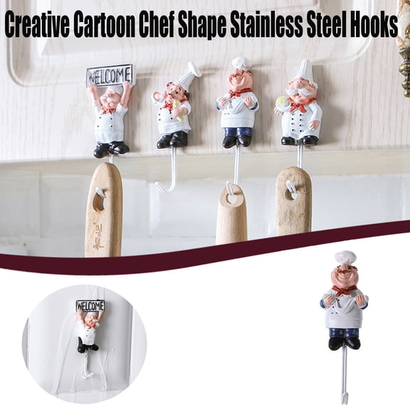 Resin Chef Figurine Wall Hooks Decorative Cook Wall Mount Rack Hook Hanger(Assorted Style)