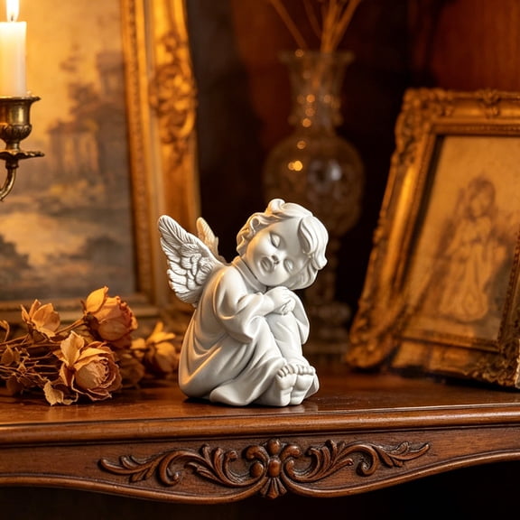 Resin Cherub Angel Figurine Set Praying Home Decor Shelf Mantel Memorial Gift 4Pc
