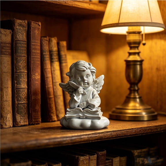 Resin Cherub Angel Figurines Set 4 Cute Praying Reading Cupid Statue Shelf Kitchen Desk Tabletop Home Decor Memorial Gift