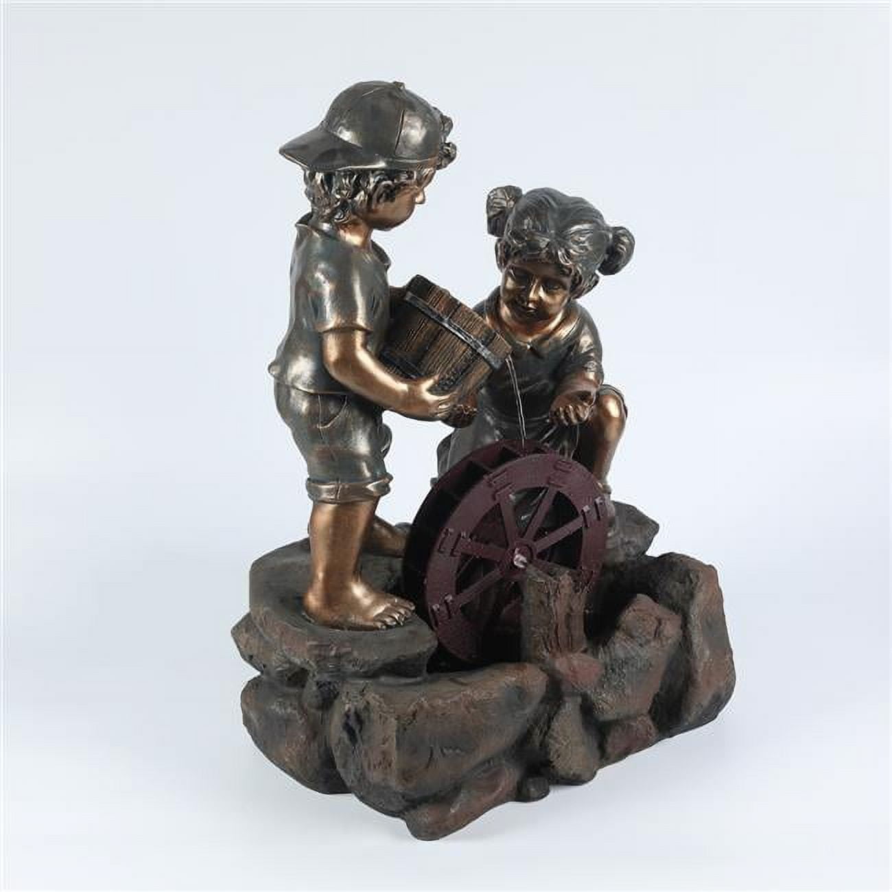 Resin Children & Water Wheel Outdoor Patio Fountain
