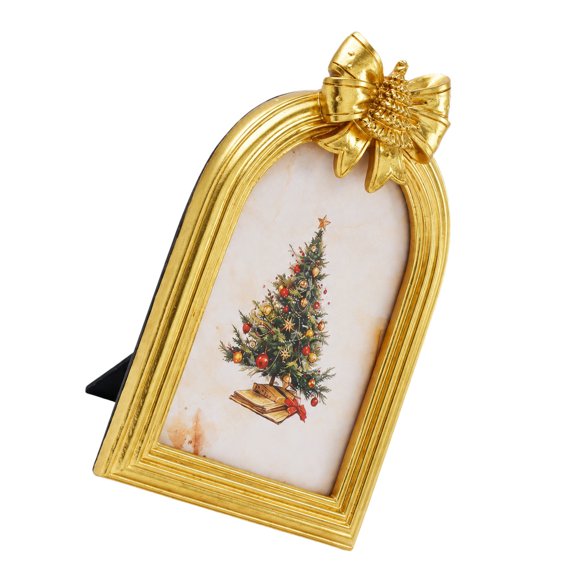 Resin Christmas Picture Frame with Built-In Easels Stand and 3D Bowknot for Tabletop & Wall Decoration Display