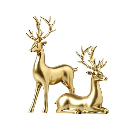 Resin Christmas Reindeer Figurines,Christmas Reindeer Decor Indoor,Small Standing Sitting Deer Statues,Reindeer Christmas Table Decor, Xmas Holiday Statue, Reindeer Gift for Living Room Cabinet,Gold