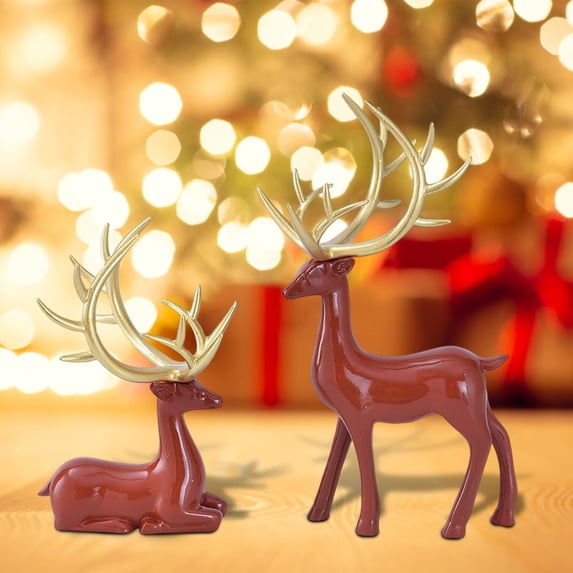 Resin Christmas Reindeer Figurines Deer Statues Elk Sculpture Deer Ornaments,Cute Standing Sitting Deer Figurine for Christmas Table Decor Mantel Centerpieces Christmas Decor