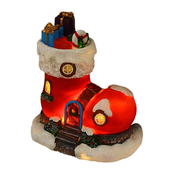 Resin Christmas Scene Christmas Boots LED Lighted Christmas Boots Musical Christmas Stocking for Xams Tabletop Decoration