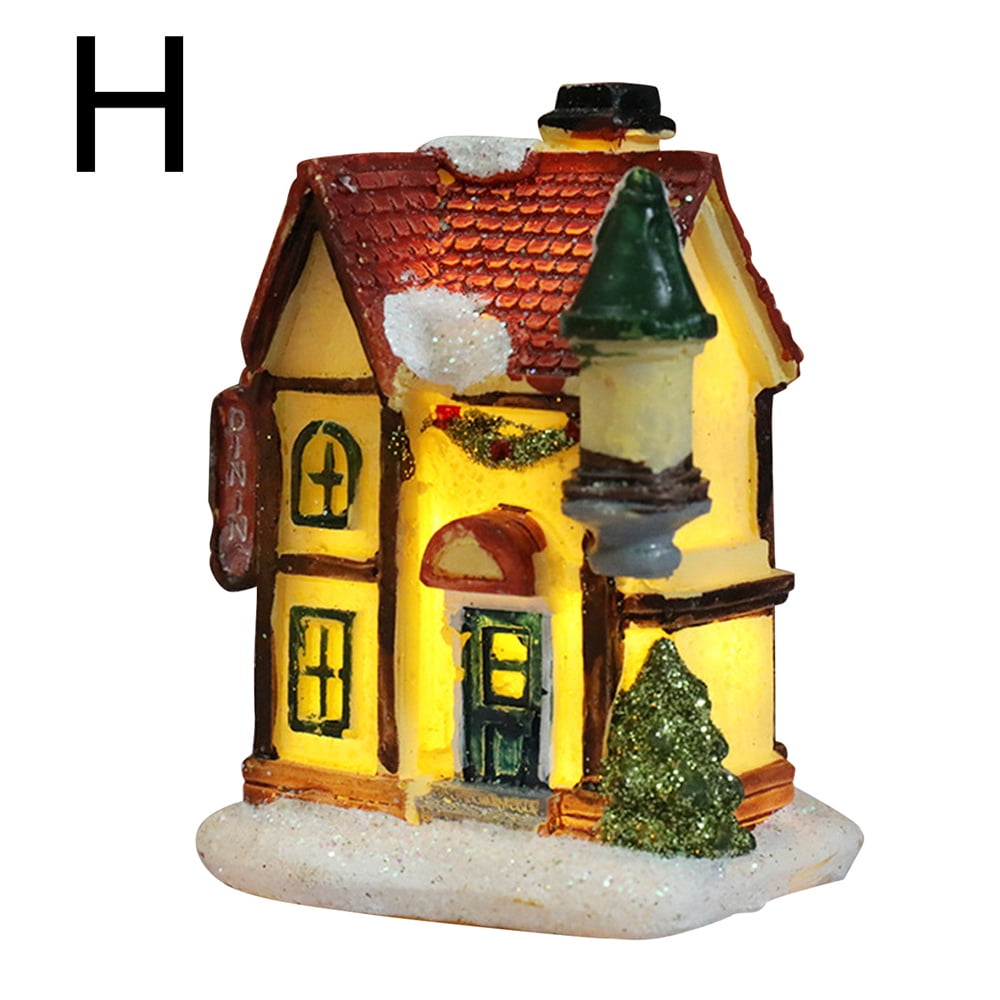Resin Christmas Scene Village Houses Town with Warm White LED Light