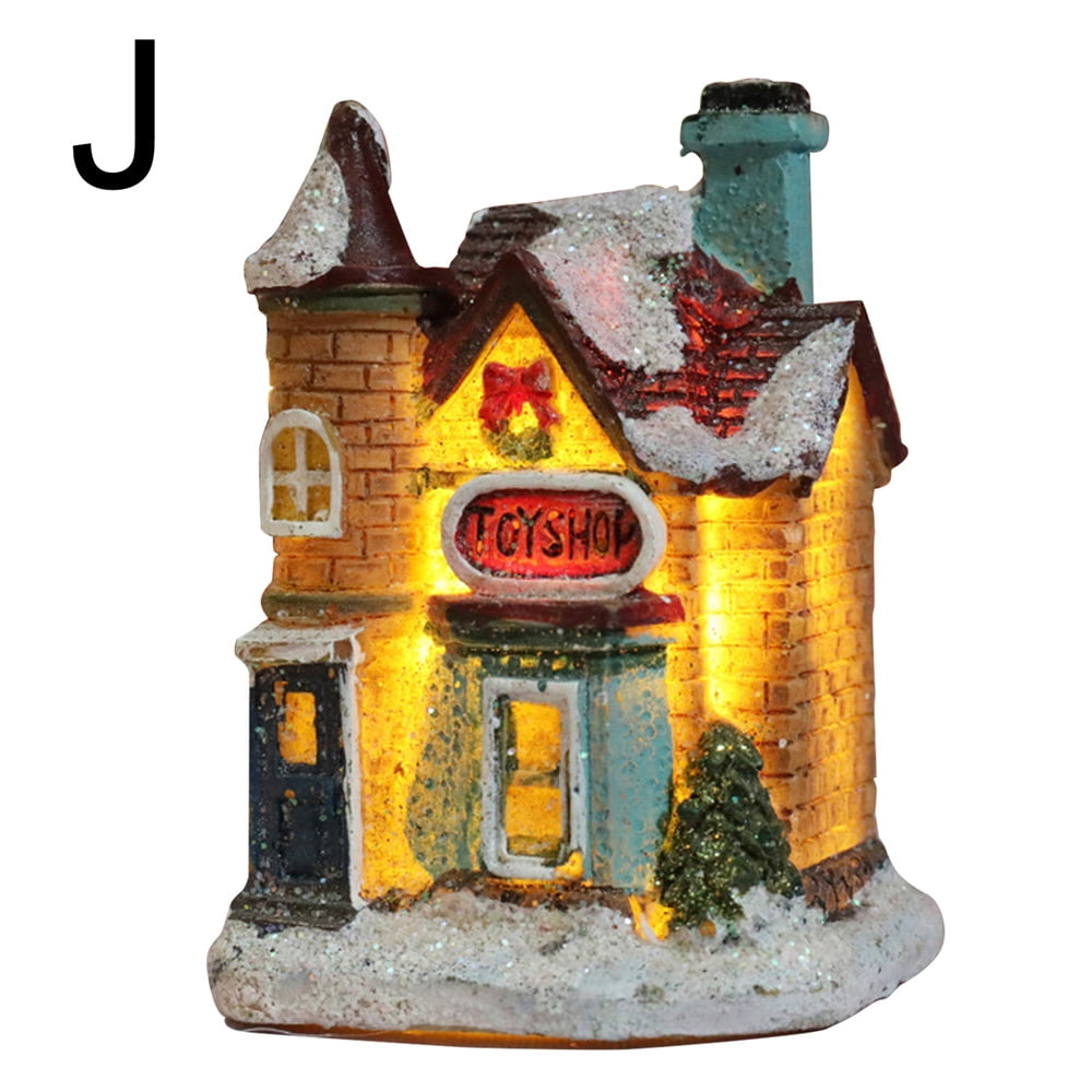 Resin Christmas Scene Village Houses Town with Warm White LED Light