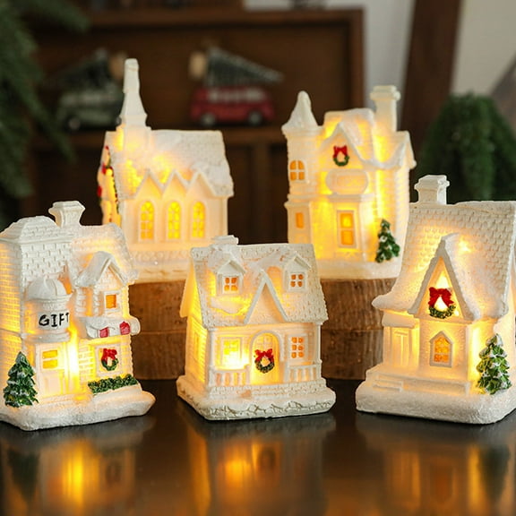 Resin Christmas Snow House Ornament | White Glowing Hut Desktop Decor | Winter Cabin Scene | Warm Yellow Light | Microscape Xmas Gift | Festive Resin Cottage