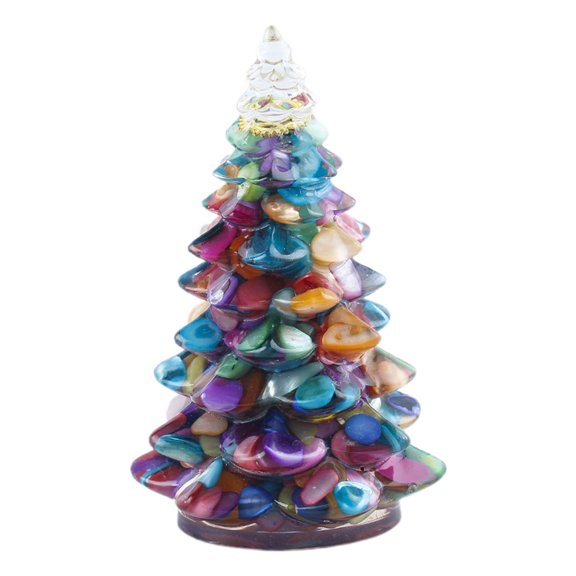 Resin Christmas Tree, Christmas Tabletop Ornaments, Mini Home Holiday Decoration with Crystal Chips, Exquisite Handcrafted Durable Resin, Compact Size for Living Room, Office, Shelf Display