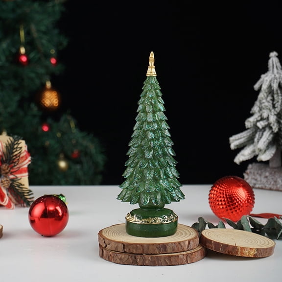 Resin Christmas Tree Figurine, Elegant Tabletop Decor for Holiday Home Office Mantel Centerpiece, Festive Indoor Xmas Decoration Gift Idea(Green)