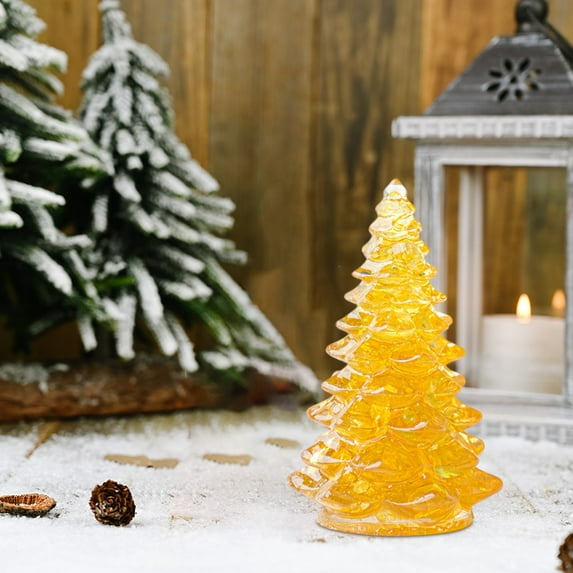 Resin Christmas Tree Figurines, Christmas Tree Figurines Home Decor, Ornament, Resin Crystal Fusion, for Desktop Home Decor, Mini Resin Christmas Tree Tabletop Christmas Tree | Yellow