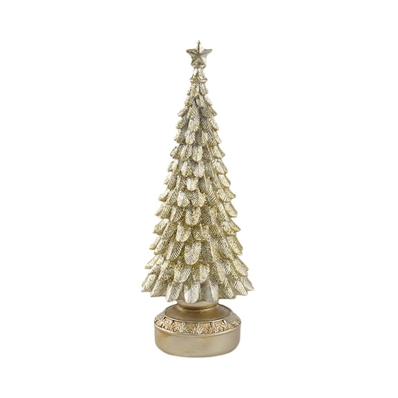 Resin Christmas Tree Figurines Set - 7.8 Inch Tabletop Xmas Trees with Glitter Details for Rustic Home Decor, Mantel Centerpieces and Indoor Christmas Decorations