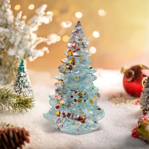 Resin Christmas Tree, Mini Christmas Decorations, Tabletop Ornaments for Holiday Home Decor, Handcrafted Resin Crystal Chip Desktop Centerpiece