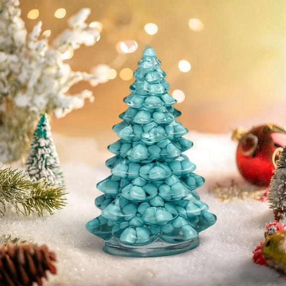 Resin Christmas Tree Mini Home Decoration with Crystal Chips Tabletop Ornament for Holiday Festive Decor in Living Room Office Desk Unique Gift Idea Sparkling Centerpiece