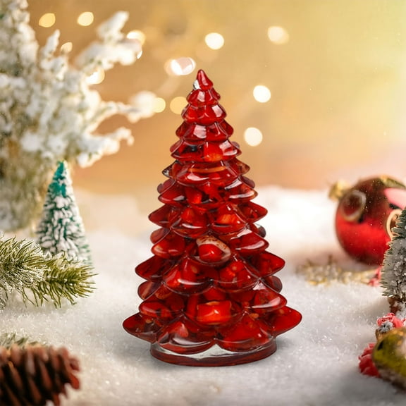 Resin Christmas Tree Ornament, Mini Tabletop Decor for Home Office, Sparkling Crystal Chip Holiday Centerpiece Gift(A)