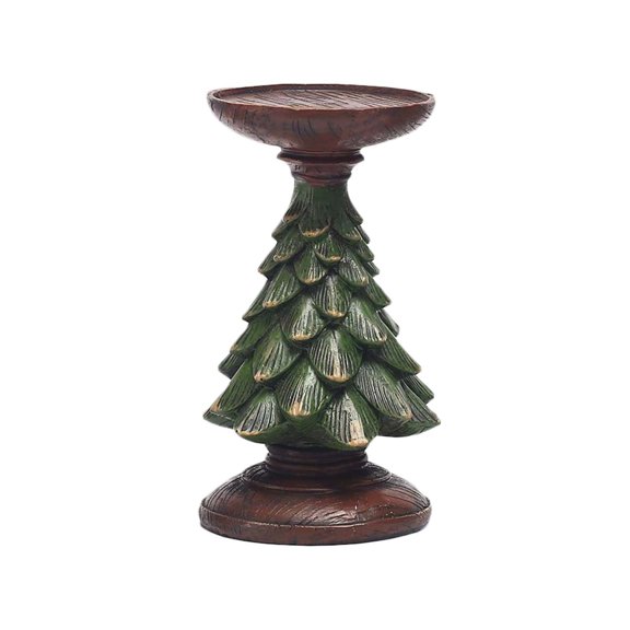Resin Christmas Tree Pillar Candle Holder Hand Painted Rustic Tabletop Candlestick Stand For Christmas Holiday Mantel Dining Table Home Decor Gift