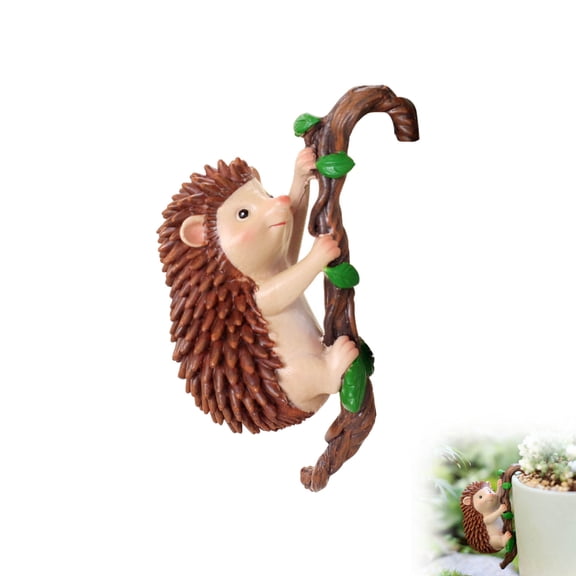 Resin Climbing Hedgehog Tree Figurine Decor, Cute Hanging Garden Plant Ornament, Nature Inspired Mini Garden Accent for Balcony Pot Shelf Indoor Outdoor Display Gift Decor