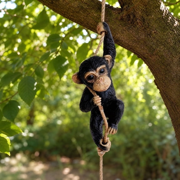 Resin Climbing Monkey Statue With Rope For Outdoor Tree Patio Garden Wall Decor