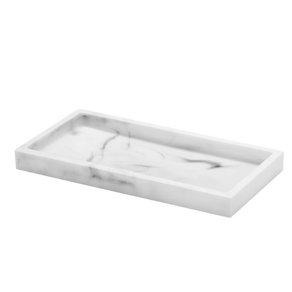 Resin Countertop Organizer Tray, 8x4 Inch Bathroom Vanity Plate for Soap Towel Rings, Elegant Marble Sink Tray for Home Decor Kitchen Bathroom, White Marble