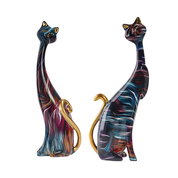 Resin Couple Cats Figurines European Painting Statues Home Living Room Collection Ornament Decor Object Items