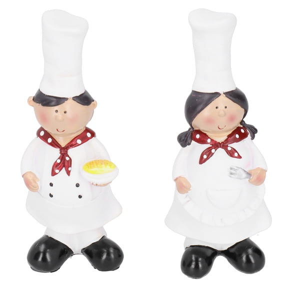 Resin Couple Chef Figurine Sculptures Statues Set, 6.6 Inches / 16.8 cm Retro Rustic Kitchen Table Shelf Decor, Restaurant Bakery Culinary Art Display Collectible Accents Gift